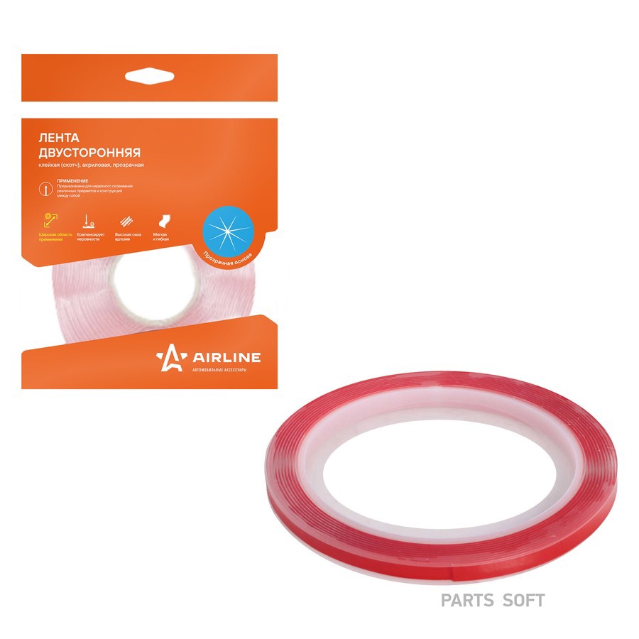 Скотч двухсторонний 6 мм х 3 м "AIRLINE" (прозрачный) (акриловый) - AIRLINE None None